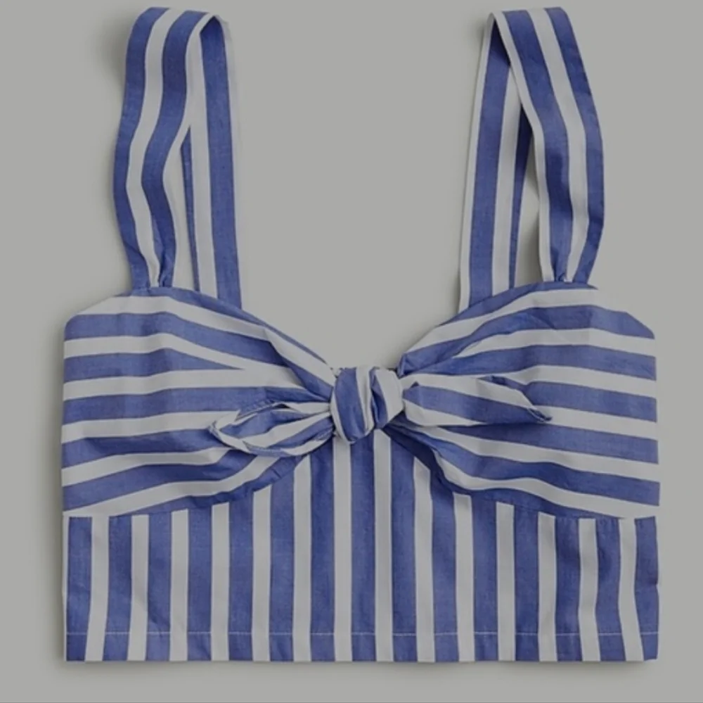 J. Crew Blue White Striped Crop Twist Tie Front Tank Smocked Back Top XXL NWT